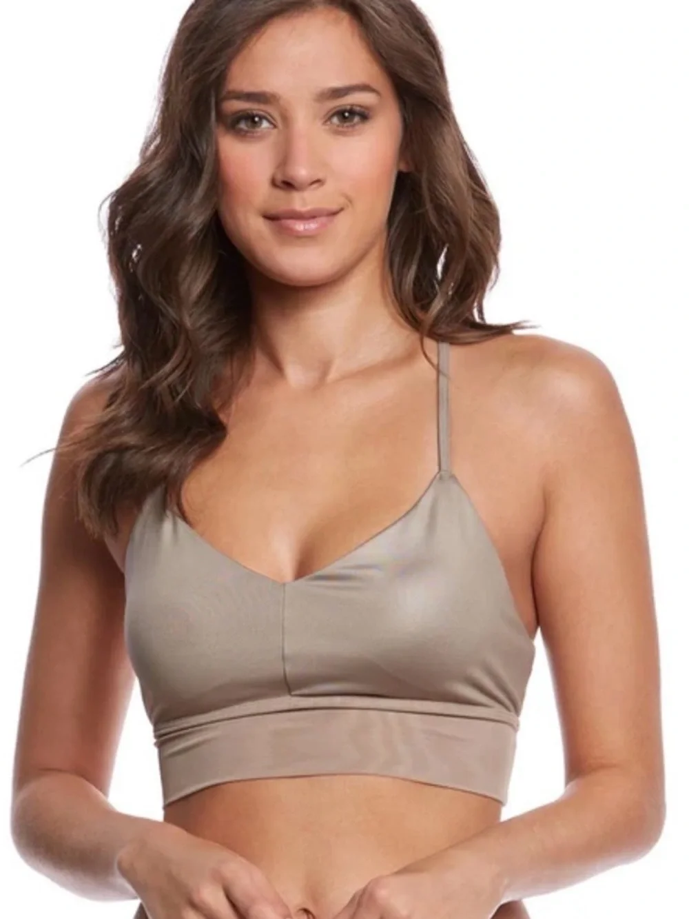 ALO Yoga Lavish Strappy Sports Bra in Taupe Size L